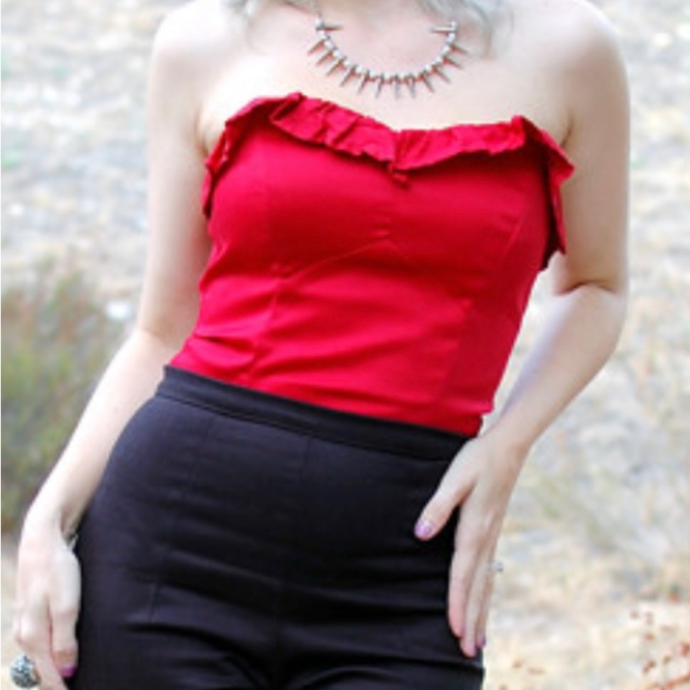 Red Dixiefried Pin Up Girl Bustier Crop Top